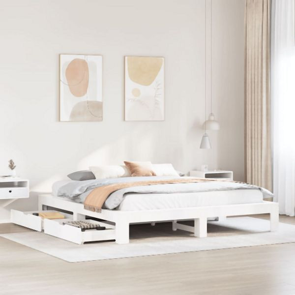 vidaXL Massivholzbett ohne Matratze Weiß 200x200 cm Kiefernholz, 3308988