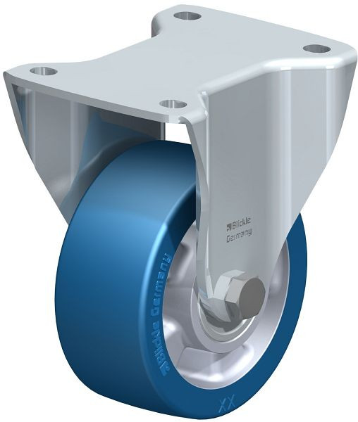 Blickle BH-ALBS 127K Stahlblech-Bockrolle, Schwerlast-Ausführung, mit Anschraubplatte, Blickle Besthane® Soft, Blau, 754027