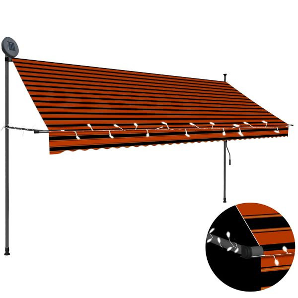 vidaXL Einziehbare Markise Handbetrieben mit LED 350 cm Orange Braun, 145881