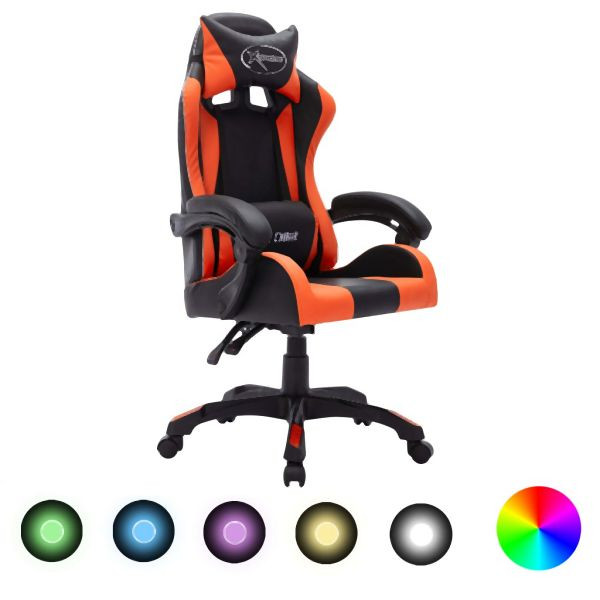 vidaXL Gaming-Stuhl mit RGB LED-Leuchten Orange und Schwarz Kunstleder, 288002