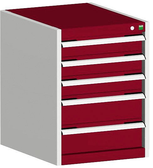 bott cubio Schubladenschrank bestückt mit 5 Schubladen BxTxH: 525 x 650 x 700 mm, RAL 7035/3004, 40018138.24V