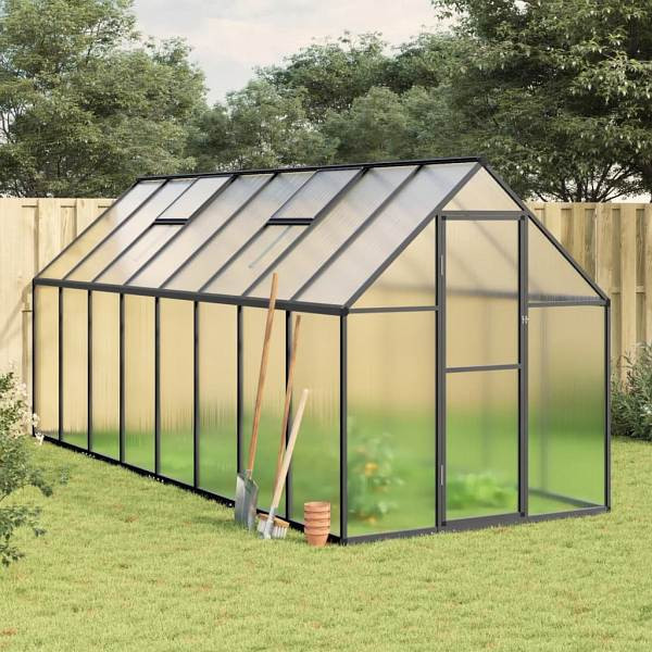 vidaXL Gewächshaus mit Fundamentrahmen Anthrazit 445x169x195 cm Alu, UV-beständig, 3266334