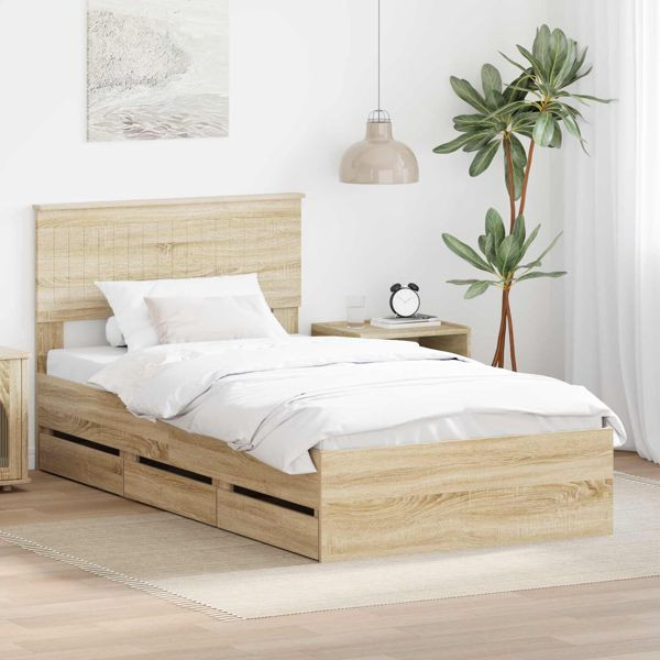 vidaXL Bettrahmen Sonoma-Eiche 100 x 200 cm Ingenieurs Holz, 3410737