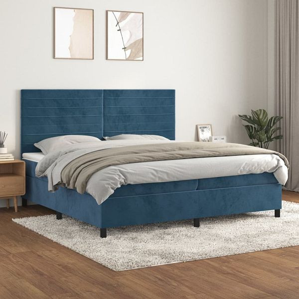 vidaXL Boxspringbett mit Matratze Dunkelblau 200x200 cm Samt, 3143107