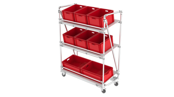 TRILOGIQ Mobiler Picking-Trolley mit 3 Ebenen, 1300 x 600 x 1700 mm, 21065-03