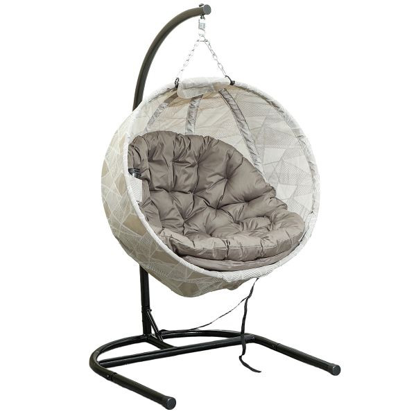 Outsunny Eiförmiger Hängekorb, Hängesessel mit Schaukelfunktion und faltbarem Korb, Gartenstuhl, Becherhalter, Sandbraun, 84A-355V00SD