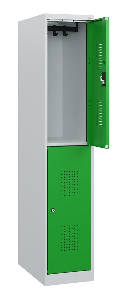 C+P Doppelstöckiger Spind Evolo PLUS, 2 Fächer, 1530x300x500mm, 7035/6037, Zylinderschloss, 0493005-10 S10038