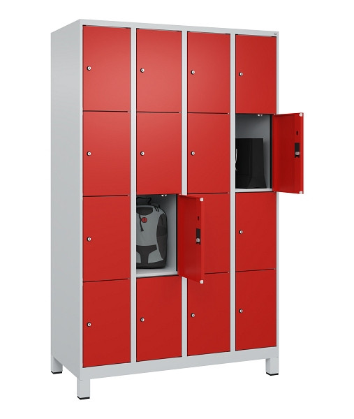 C+P Schließfachschrank Evolo PLUS, mit Füßen, 16 Fächer, 1950x1200x500mm, 7035/3020 Verkehrsrot, 049010-404 S10005