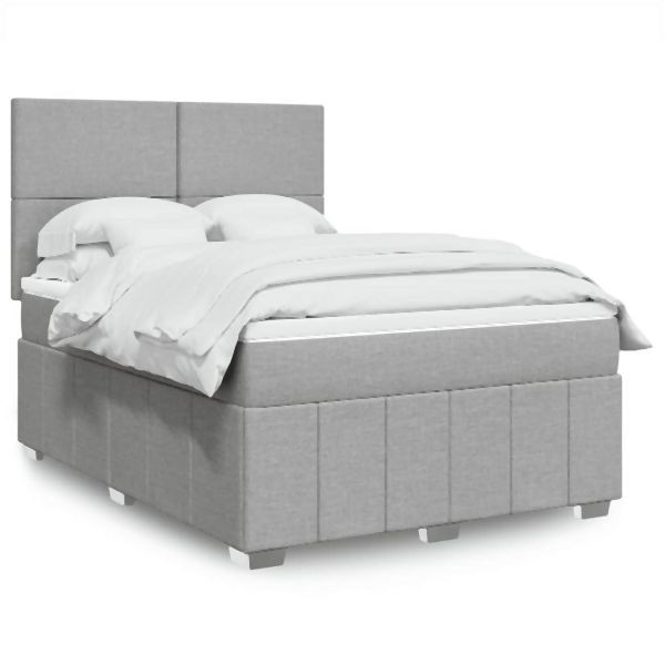 vidaXL Boxspringbett mit Matratze Hellgrau 140x190 cm Stoff, 3293956