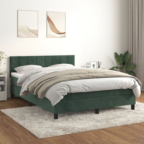 vidaXL Boxspringbett mit Matratze Dunkelgrün 140x200 cm Samt, 3141308