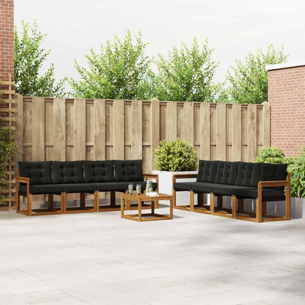 vidaXL Outdoor-Sofagarnitur mit Kissen 9-teilig Natürlich und Schwarz, 3368515