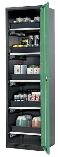 asecos Chemikalienschrank Systema-T CS-55RG, Korpus anthrazit, Flügeltüren grün, 5 Tablarauszüge, 209002