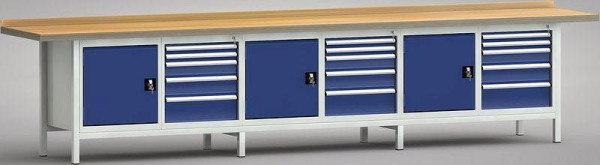 KLW Standard-Werkbank - 4000 x 700 x 840 mm L x T x H, links Türe 500 mm, rechts 2x50EA/100EA/125EA/175EA, WS550N-4000M40-E7022