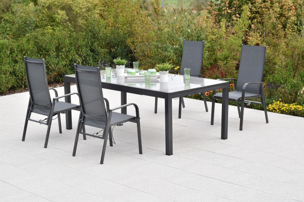 Merxx Alassio Set 5-teilig, 4 Alassio Sessel, Rückenlehne durch Gasdruck verstellbar, 1 Semi Ausziehtisch, 180 (250) x 100 cm, 51040-309
