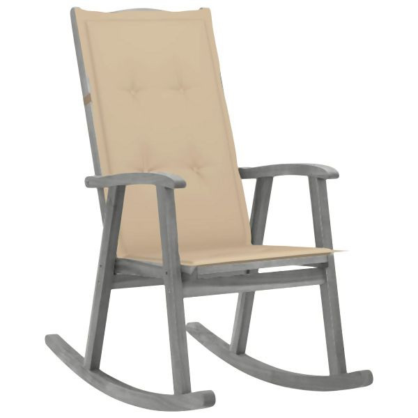 vidaXL Schaukelstuhl mit Auflage Grau Massivholz Akazie, 3064212