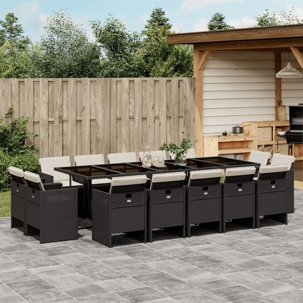 vidaXL 15-teilig Garten-Essgruppe mit Kissen Schwarz Poly Rattan, 3277817