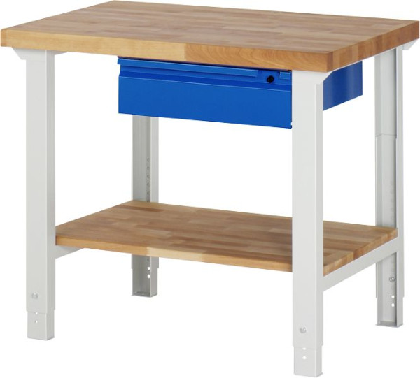 RAU Werkbank 7001I7, B1000xT700xH790-1140mm, Ablageboden Buche, 1xSchublade-TA, 03-7001I7-107R4H.11
