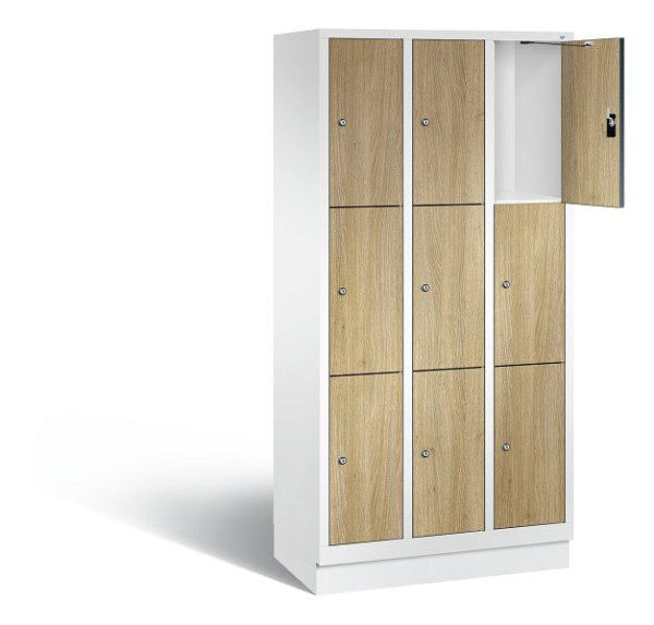 C+P Schließfachschrank Evolo, H1800xB900xT500mm, Farbe: Verkehrsweiß / Dekor Eiche Sereno, 48020-303 S10216
