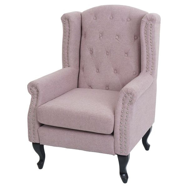 Mendler Sessel Chesterfield, Relaxsessel Clubsessel Ohrensessel, wasserabweisend Stoff/Textil, hellrosa ohne Ottomane, 109531+109532