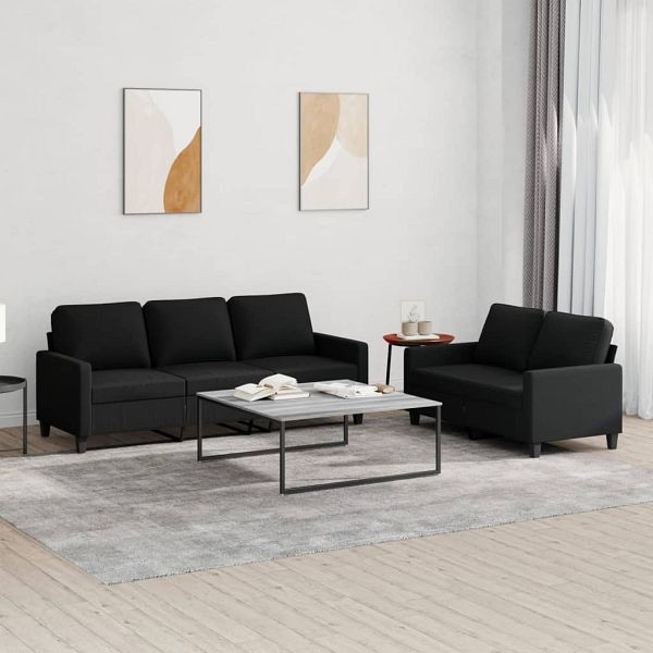 vidaXL 2-tlg. Sofagarnitur mit Kissen Schwarz Stoff, 3201464