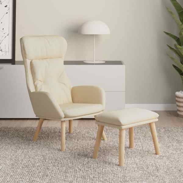 vidaXL Relaxsessel mit Hocker Creme Stoff, Füllung: Schaumstoff, 3097752