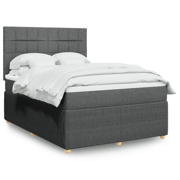 vidaXL Boxspringbett mit Matratze Dunkelgrau 140x200 cm Stoff, 3292080