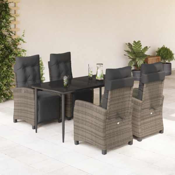 vidaXL 5-tlg. Garten-Essgruppe mit Kissen Grau Poly Rattan, UV-beständig, 3212991