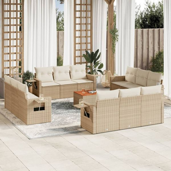 vidaXL 13-teilig Garten-Sofagarnitur mit Kissen Beige Poly Rattan, 3224497