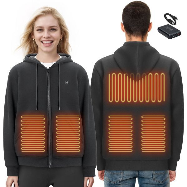 VEVOR Beheizbares Hoodie mit Reißverschluss, Heizjacke USB Beheizte Unisex XXL, JRWYLLSHSDDCQXN1LV9