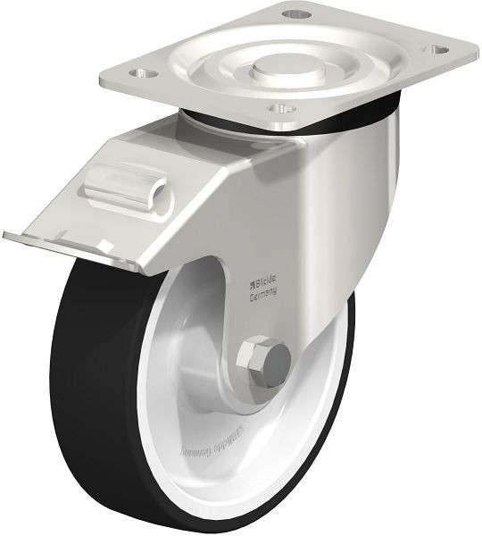 Blickle LX-POTH 160XR-FI Edelstahl-Lenkrolle, mittelschwere Ausführung, mit Anschraubplatte & Feststeller, Thermoplastisches Polyurethan, Grau, 740806