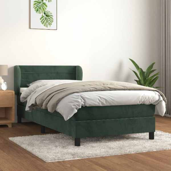 vidaXL Boxspringbett mit Matratze Dunkelgrün 90x200 cm Samt, 3127532