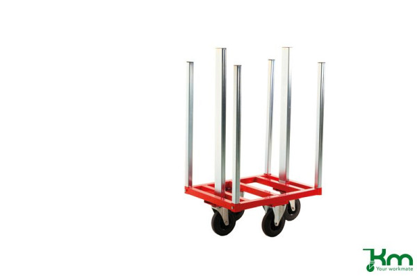 Kongamek Transportwagen für Palettenrahmen, 2 Bock- und 2 Lenkrollen aus Vollgummi mit Bremsen, KM224B