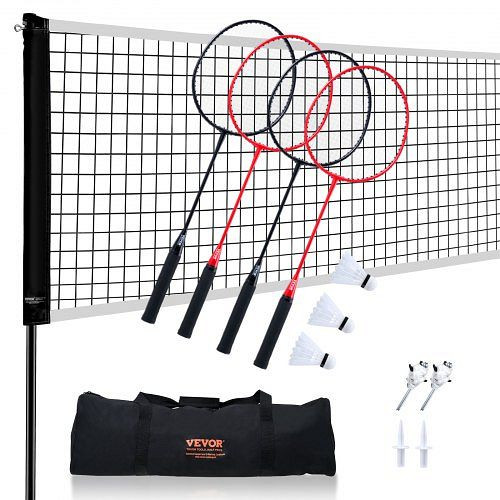 VEVOR Badmintonnetz-Set, Badmintonnetz, Badmintonnetz mit Stangen, Tragetasche, 4 Eisenschlägern & 3 Nylon-Federbällen, ZCGSSYMQW2021XHU2V0