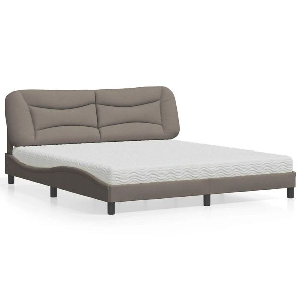 vidaXL Bett mit Matratze Taupe 180x200 cm Stoff, 3208552