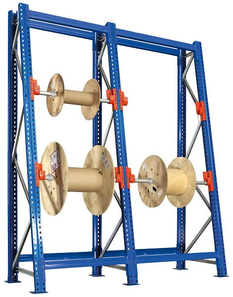 Schulte Grundregal, Kabeltrommel-Regal SchrägRoll System, 2500 x 1170 x 900 mm, 2 Kabeltrommelachsen, Achsdurchmesser 60,3 mm, 16714