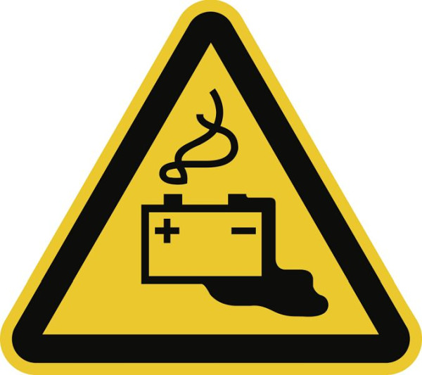 Moedel Warnung vor Gefahren durch Batterien ISO 7010, Folie, 200 mm Seitenlänge, 58164
