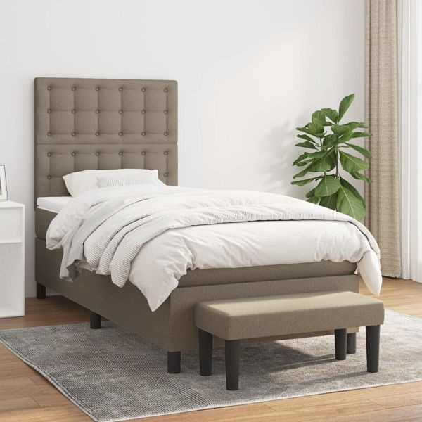 vidaXL Boxspringbett mit Matratze Taupe 100x200 cm Stoff, 3136897