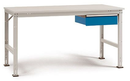 Manuflex Komplett-Arbeitstisch Grund UNIVERSAL Standard mit Melamin-Platte, BxTxH = 1500 x 800 x 760-870 mm, Lichtgrau, Schubfach, AU5501.7035