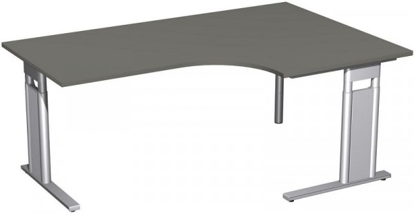 geramöbel PC-Schreibtisch rechts höhenverstellbar, C Fuß Blende optional, 1800x1200x680-820, Graphit/Silber, N-647309-GS