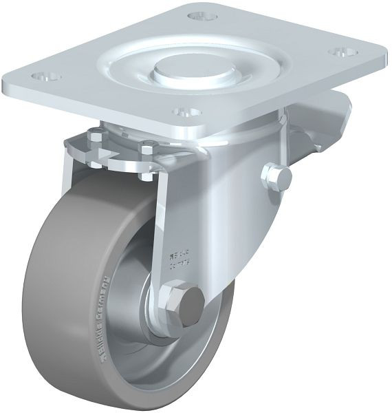 Blickle LH-ALTH 100K-3-ST-AS Stahlblech-Lenkrolle, Schwerlast-Ausführung, mit Anschraubplatte & Feststeller, Blickle Extrathane®, Grau, 852510