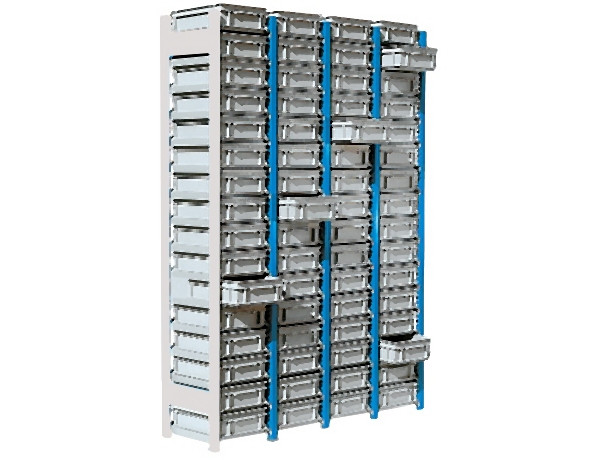 Tixit EURO-Behälterregal mit Behälter, Anbauregal, 16 Behälter, 400 x 300 x 120, RAL 7035 lichtgrau, 156425