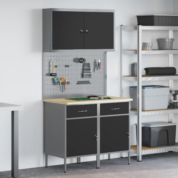 vidaXL 5-teiliges Arbeitszimmerschrank- und Lochplatten-Set Schwarz MDF und Metall, 3321416