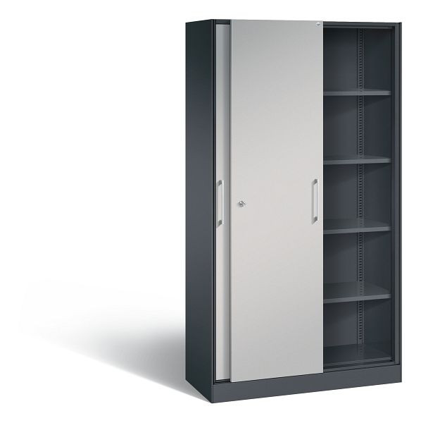 C+P Schiebetürenschrank Asisto, H1980xB1000xT435mm, Farbe: Schwarzgrau / Weißaluminium, Bügelgriff, 5 OH, 142002-000 S10081