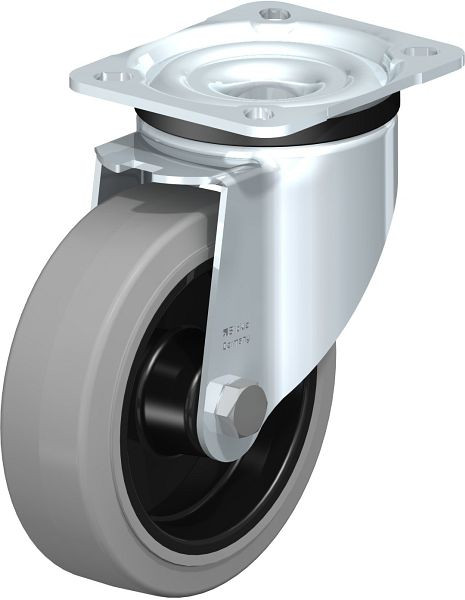 Blickle LK-POEV 125R-1-SG Stahlblech-Lenkrolle, schwere Ausführung, mit Anschraubplatte, Elastik-Vollgummi, Grau, 294629