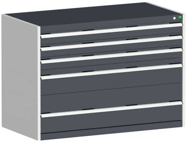 bott cubio Schubladenschrank bestückt mit 5 Schwerlastschubladen BxTxH: 1300 x 750 x 900 mm, RAL 7035/7016, 40030084.19V