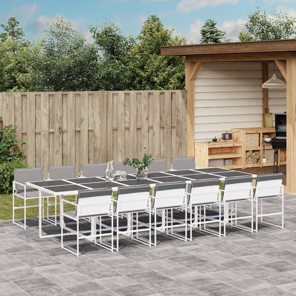 vidaXL 13-tlg. Garten-Essgruppe mit Kissen Weiß Textilene, 3295092