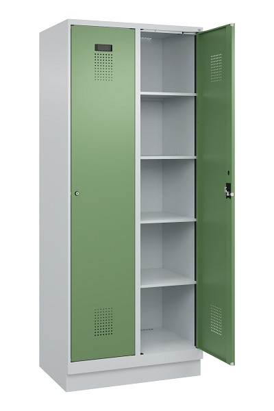 C+P Wäsche-Spind Evolo PLUS, mit Sockel, 2 Abteile, 1950x800x500mm, 7035/6011, Verschluss Zylinderschloss, Ablageböden 8, 049020-22B S10037