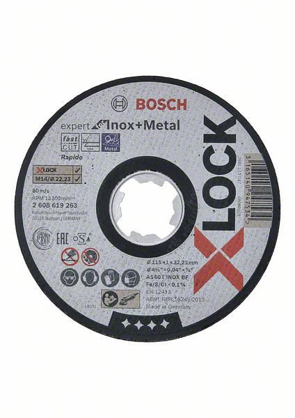 Bosch Trennscheibe X-LOCK gerade Expert for Inox+Metal AS 60 T INOX BF, 115 x 1 mm, VE: 25 Stück, 2608619263