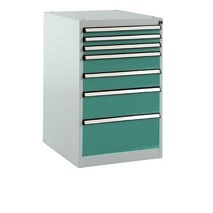 Manuflex Schubfachschrank BASETEC Stationär, Nutzhöhe 700 mm mit 7 Schubfächern, in graugrün HF 0001, SP1128.0001