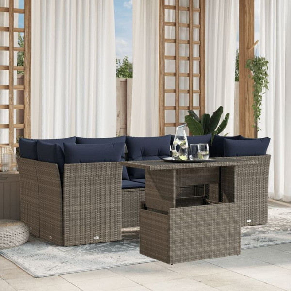 vidaXL 7-teiliges Gartensofa-Set mit Kissen, grau, Polyrattan, 3266381
